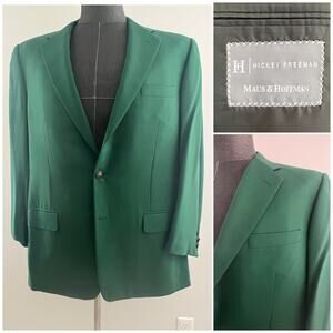 Hickey Freeman Kelly Green Wool Suit 2 Button Suit Jacket Size 42R JP